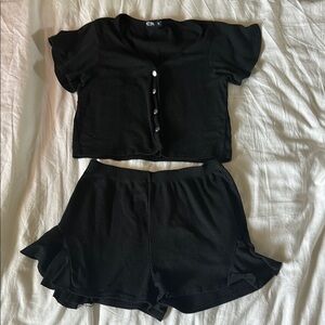 Nasty Gal Black Button-Up and Shorts Lounge Set
